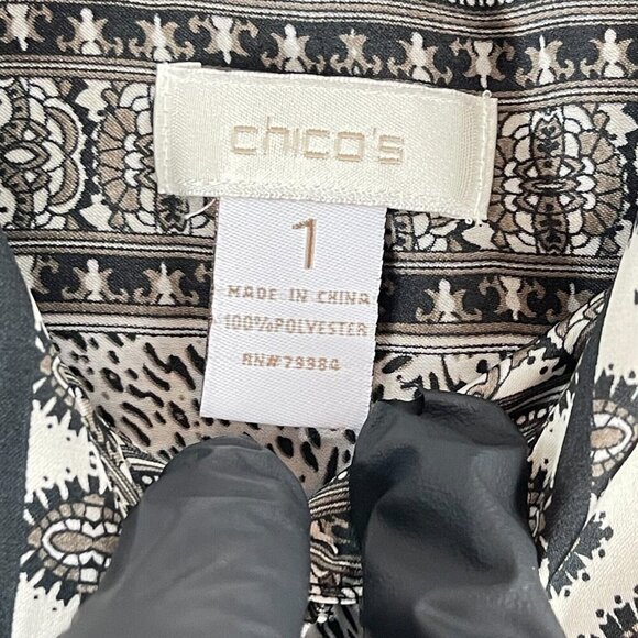 Chico's White Geometric Print Button-Up Shirt Womens Long Sleeve Size Medium - Picture 11 of 16